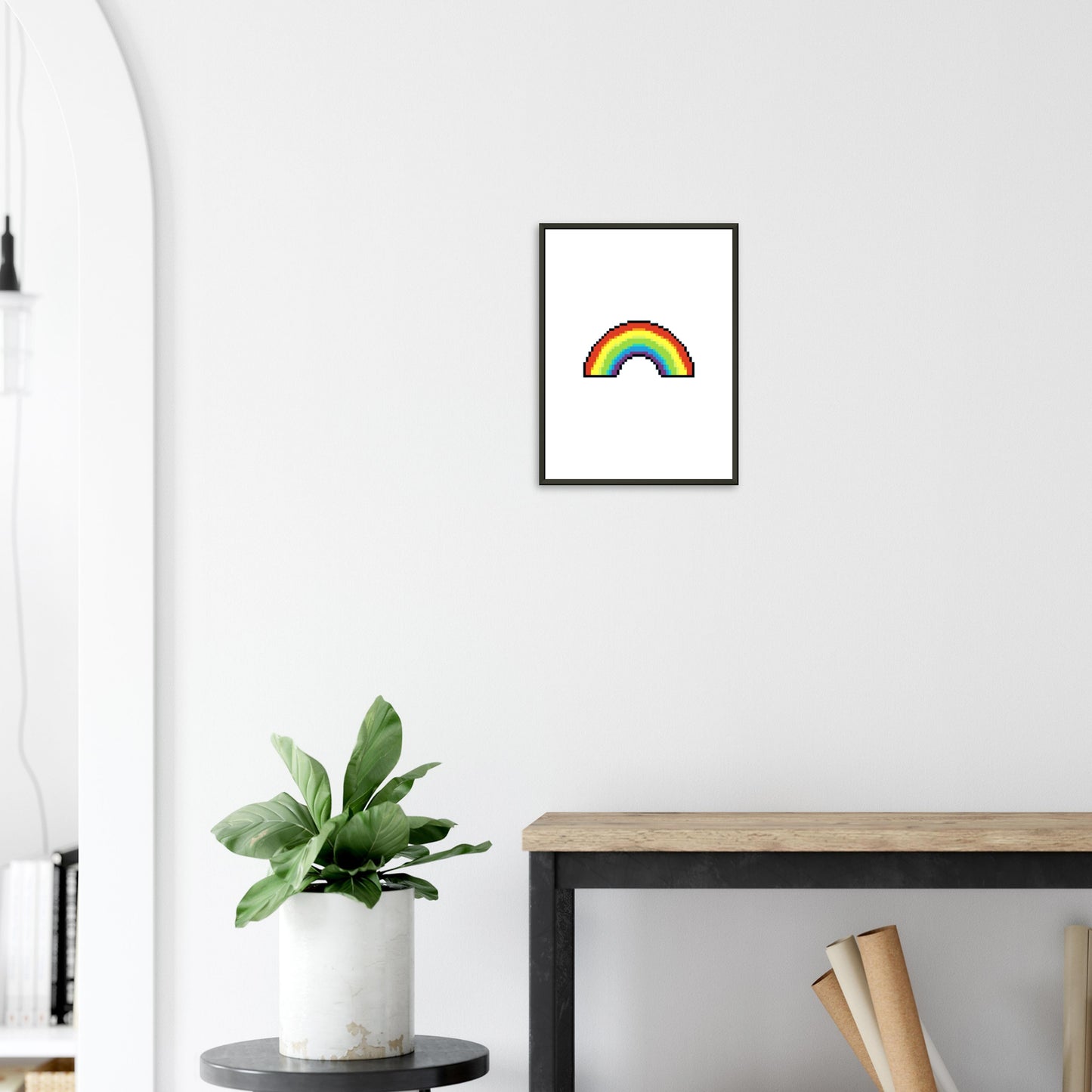 Metal Frame Wall Poster -  Pixelated Rainbow Design